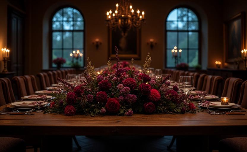 Large seasonal dining table arrangement