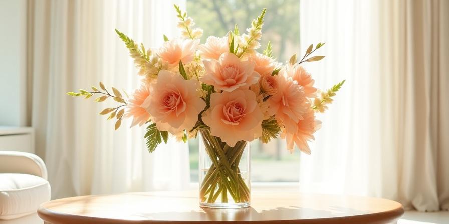 Large floral arrangement in a bright living room